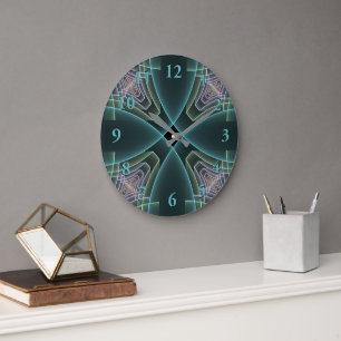 Moderne Teal Geometrische Fractale Kunst Grafisch Grote Klok