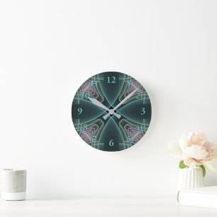 Moderne Teal Geometrische Fractale Kunst Grafisch Ronde Klok