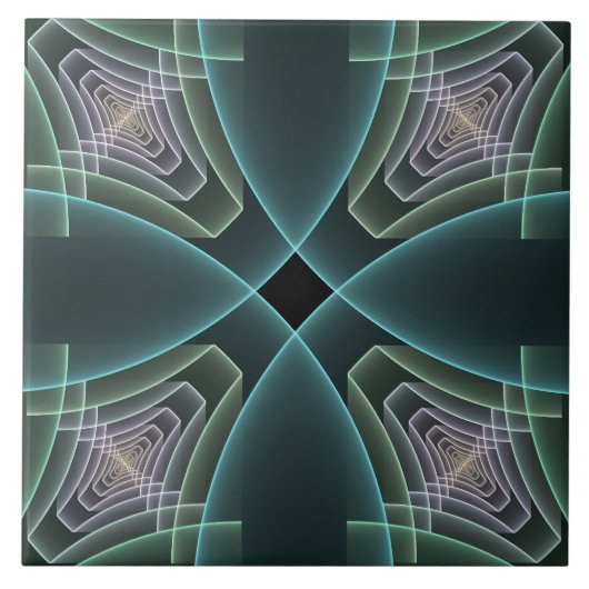 Moderne Teal Geometrische Fractale Kunst Grafisch Tegeltje (Voorkant)