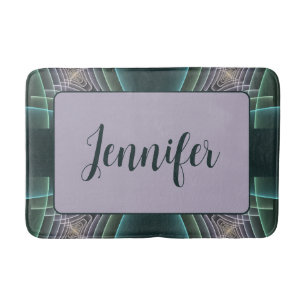 Moderne Teal Geometrische Fractale Kunst Grafische Badmat