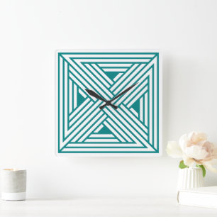 Moderne Teal Geometrische Lijnkunst Abstract Patro Vierkante Klok