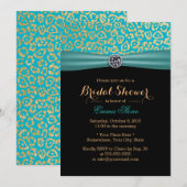 Moderne Teal & Gouden Luipaardprint Bruiloft Feest Kaart (Voorkant / Achterkant)