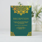 Moderne Teal Gouden Mandala Indische Ontvangst Kaart (Staand voorkant)