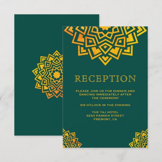 Moderne Teal Gouden Mandala Indische Ontvangst Kaart (Voorkant / Achterkant)