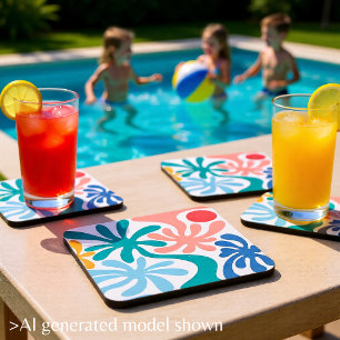 Moderne Teal Koraal Tropische Palm Abstracte Zomer Bier Onderzetter