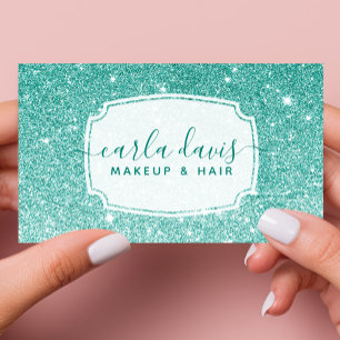 Moderne Teal Ombre Glitter Chic Make-up Kunstenaar Visitekaartje