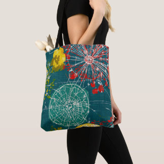 Moderne Teal & Rode Abstracte Kunst Draagtas