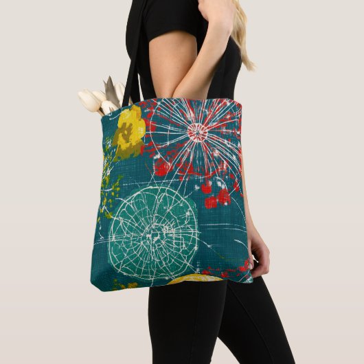 Moderne Teal & Rode Abstracte Kunst Draagtas (Dichtbij)