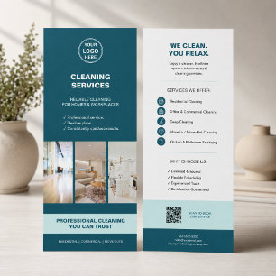 Moderne Teal Schoonmaakdiensten met QR Reclamekaart