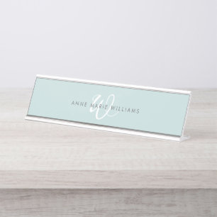 Moderne Teal Witte Script Monogram Bureau Naambordje
