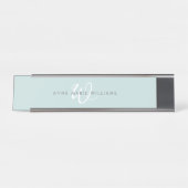 Moderne Teal Witte Script Monogram Bureau Naambordje (Voorkant)