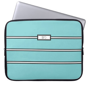 Moderne Teal Zwart Witte Monogram Beginletters Laptop Sleeve