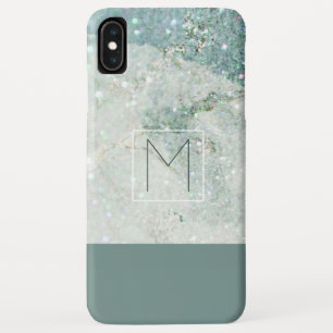 Moderne Tealblauwe Marmeren Minimalistische Monogr iPhone XS Max Hoesje