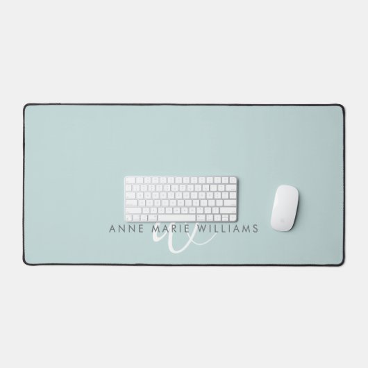 Moderne Tealgroene Witte Script Monogram Bureaumat (Keyboard & Muis)