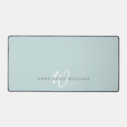 Moderne Tealgroene Witte Script Monogram Bureaumat (Voorkant)