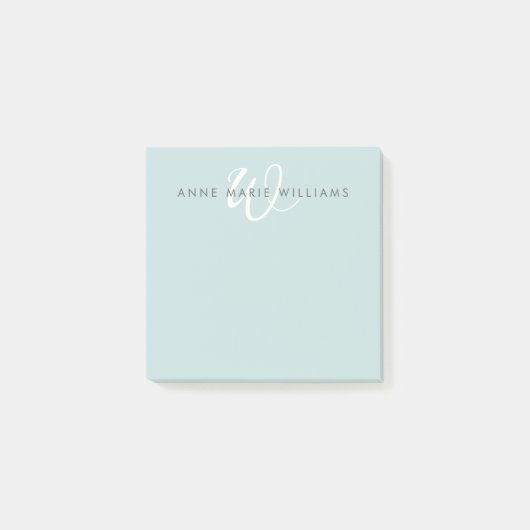 Moderne Tealgroene Witte Script Monogram Post-it® Notes (Voorkant)