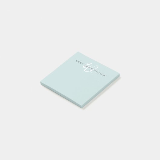 Moderne Tealgroene Witte Script Monogram Post-it® Notes (Schuin)