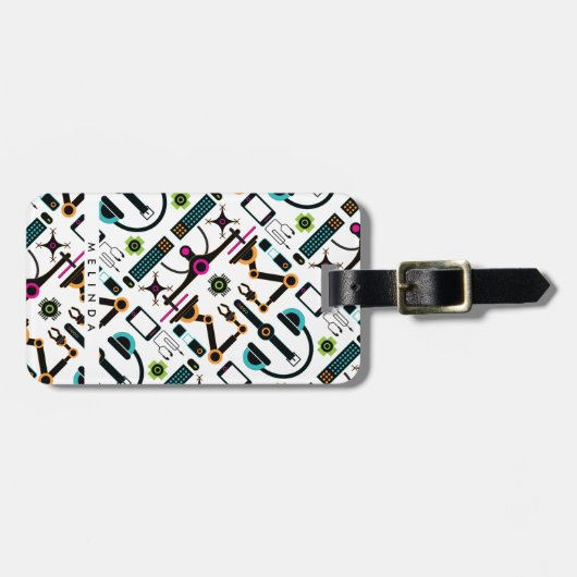 Moderne Technology Objects & Equipment Pattern Lug Bagagelabel (Voorkant horizontaal)