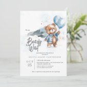 Moderne Teddybeer Babyshower Uitnodiging Jongen (Staand voorkant)