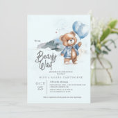 Moderne Teddybeer Babyshower Uitnodiging voor Jong (Staand voorkant)