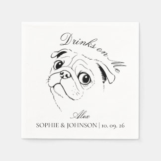 Moderne tekening van een pug-hond in minimalistisc servet