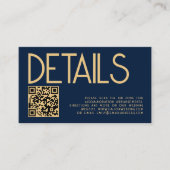 Moderne Tekst QR Code Goud Marine Blauw Bruiloft D Informatiekaartje (Voorkant)