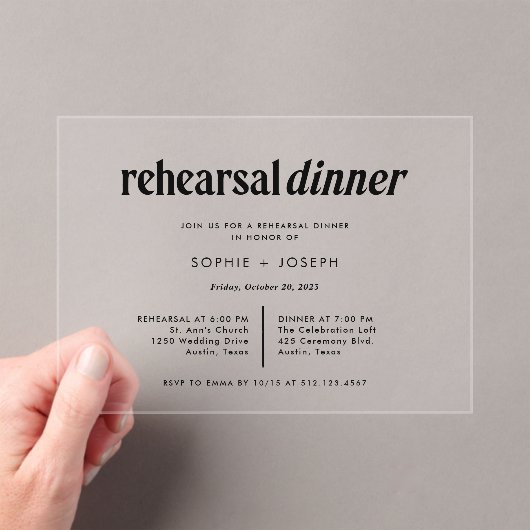 Moderne tekst | repetitiediner acryl uitnodigingen (Insitu (Draagbaar))