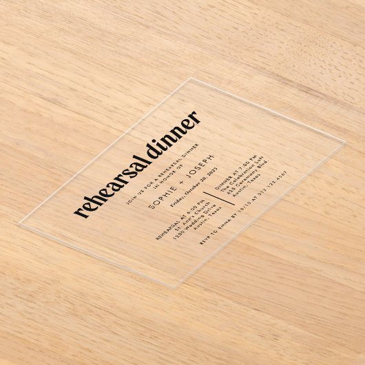 Moderne tekst | repetitiediner acryl uitnodigingen (Laagn)