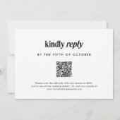 Moderne tekst | Zwart-wit bruiloft met QR-code Kaart (Achterkant)