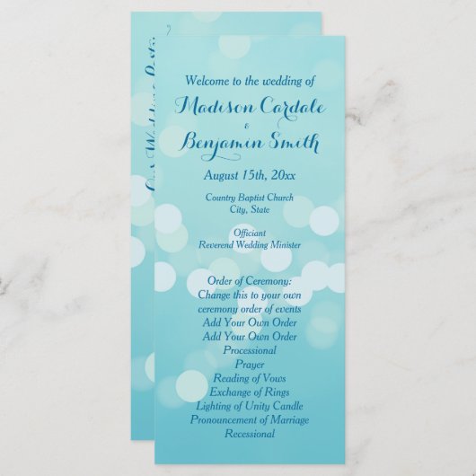 Moderne tendance Aqua Blue Wedding Programme Modèl (Devant / Derrière)