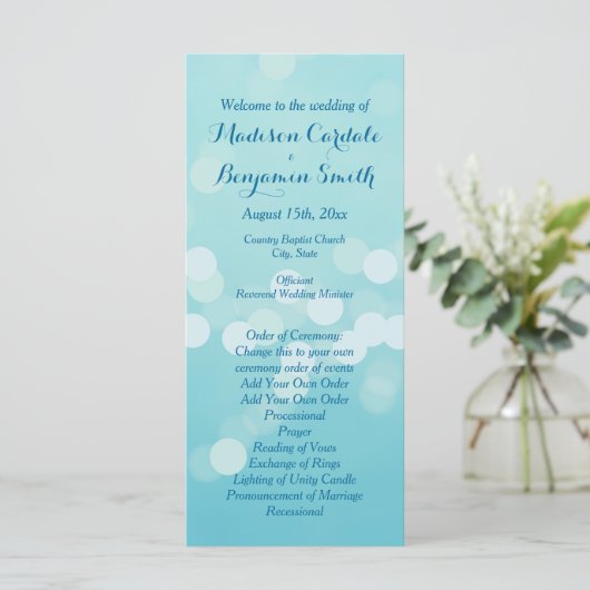 Moderne tendance Aqua Blue Wedding Programme Modèl (Debout devant)