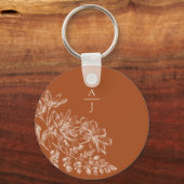 Moderne Terra Cotta Monogram Bloem Sleutelhanger (Voorkant)