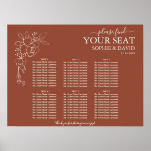 Moderne Terracotta 6 Tafel Bruiloft Zitkaarten Poster