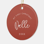 Moderne Terracotta Baby's Eerste Kerstfoto Keramisch Ornament (Links)