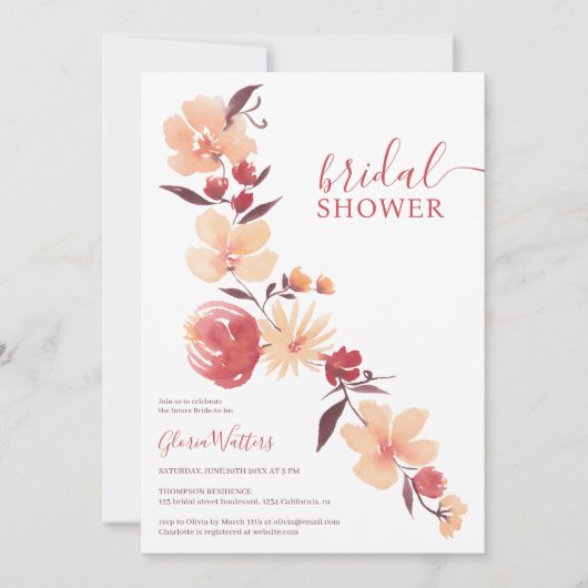 Moderne terracotta beige bloemetjes herfst vrijgez kaart (Voorkant)