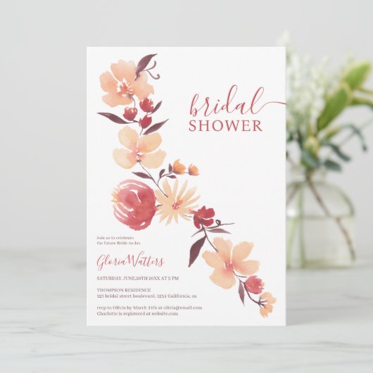 Moderne terracotta beige bloemetjes herfst vrijgez kaart (Staand voorkant)