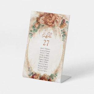 Moderne terracotta bloemen bordeaux pampas groen reclamebord met voetstuk