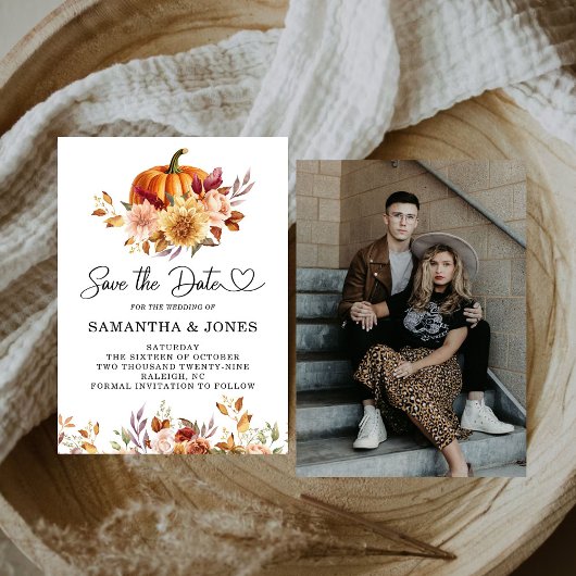 Moderne Terracotta Bloemenkleurige Pompoen Save The Date