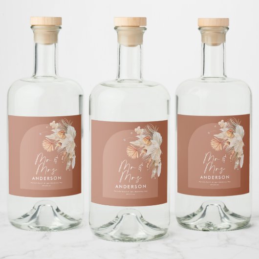 moderne terracotta bohemiaanse pampagras de heer & likeurfles etiket (Flessen)