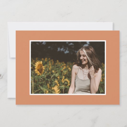 moderne terracotta bohemian pampas graduparty save the date (Achterkant)