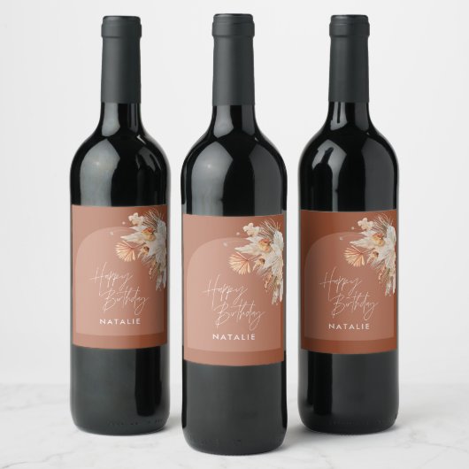 moderne terracotta bohian pampas wijn etiket (Flessen)