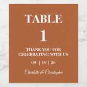 Moderne Terracotta Brunt Sinaasappel Fall bruiloft Wijn Etiket (Enkel label)