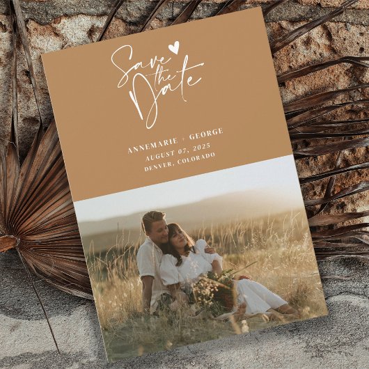 Moderne Terracotta Calligrafie Script Foto Save The Date