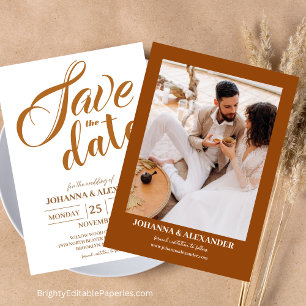 Moderne terracotta foto Boho Pampas gras bruiloft Save The Date
