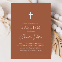 Moderne terracotta jongens kruis doop doop kaart