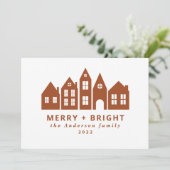 Moderne terracotta kerst Noordse huizen Feestdagenkaart (Staand voorkant)
