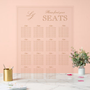 Moderne Terracotta Monogram Script Trouwstoel Acryl Bord