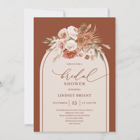 Moderne Terracotta Pampas Grass Bloemen Bruid Kaart (Voorkant)