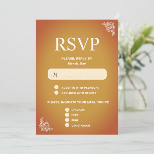 Moderne Terracotta Romantische Bruiloft RSVP Kaart (Staand voorkant)