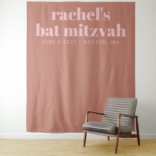 Moderne Terracotta Roze Bat Mitzvah-fotobackdrop Wandkleed (In situ)